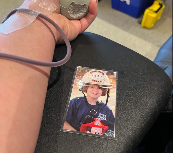 Giving blood at Addi's Blood Drive